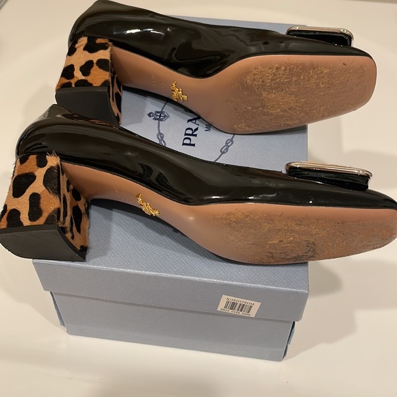 Prada Black Patent Leather & Leopard Calfskin Block Heel - Picture 9 of 13